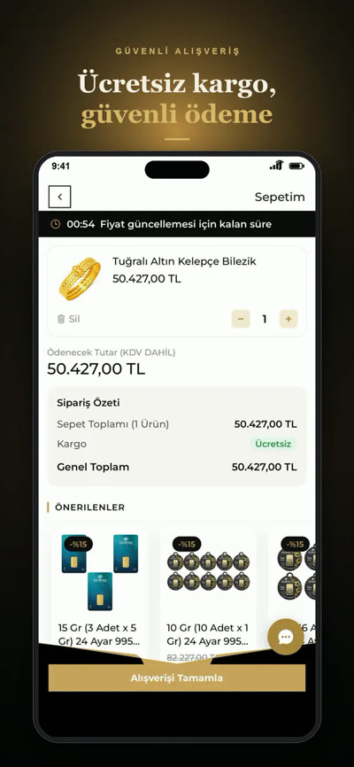 ATASEV GOLD uygulaması Sepet ekranı